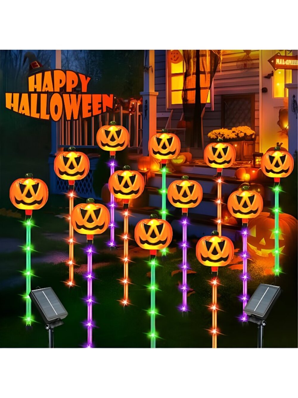 12 Pack Solar Pumpkin Lights Outdoor Waterproof for Halloween Decorations